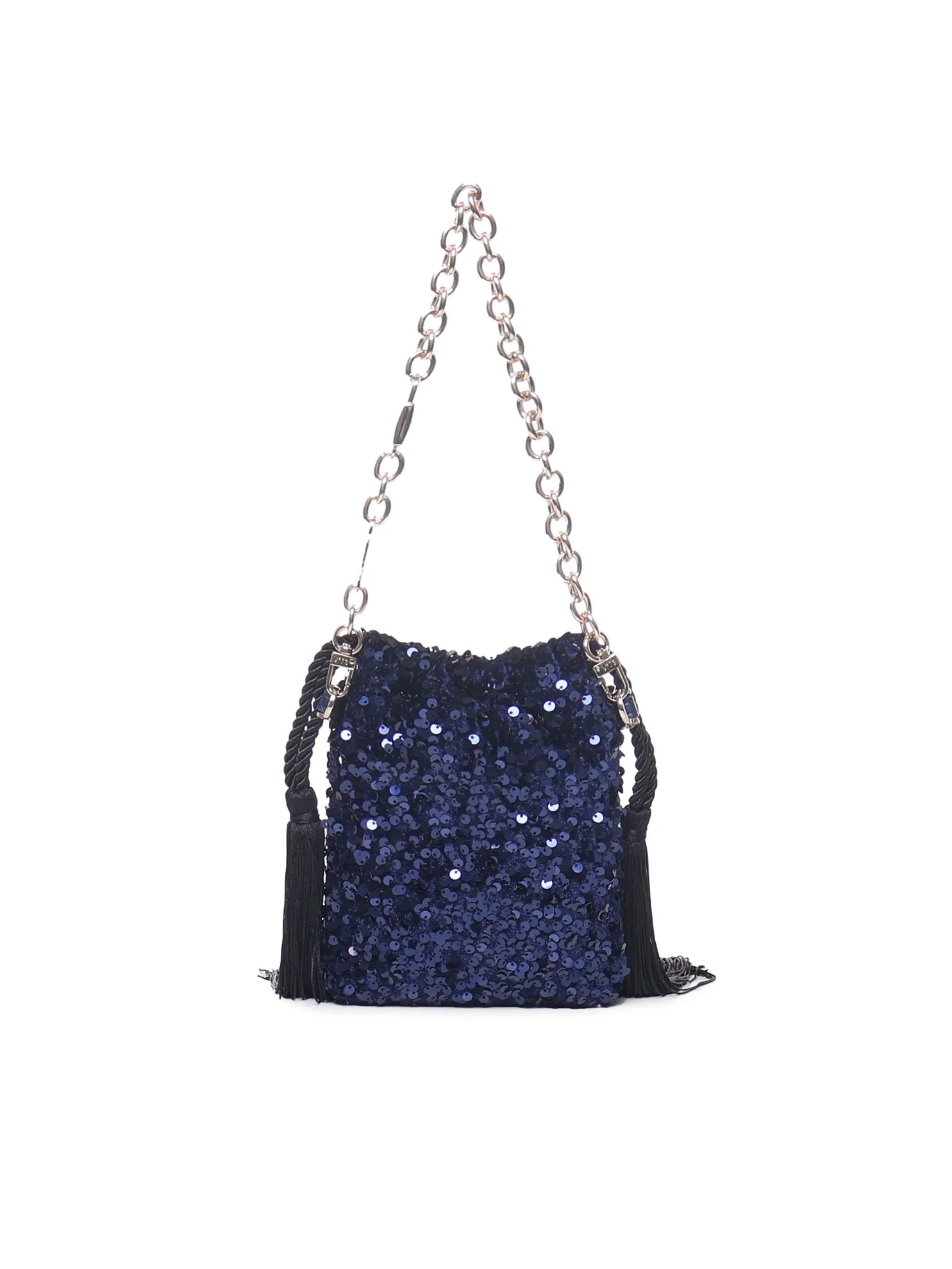 Soft Drawstring Clutch Bag in Black and Blue