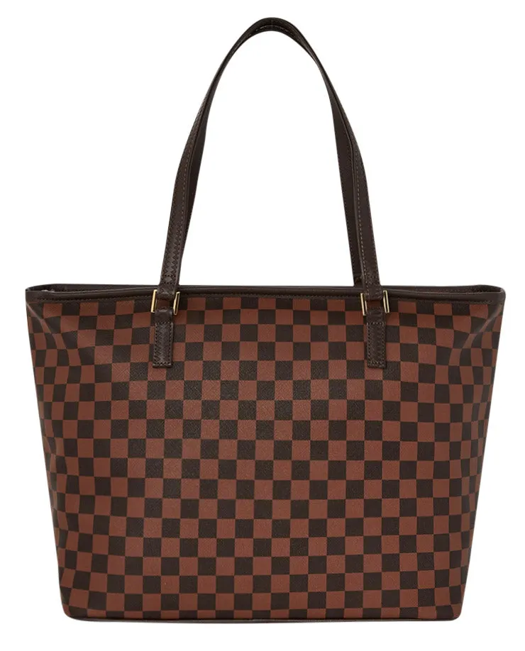 Sprayground Core Emboss Check Tote In Brown Black For Women