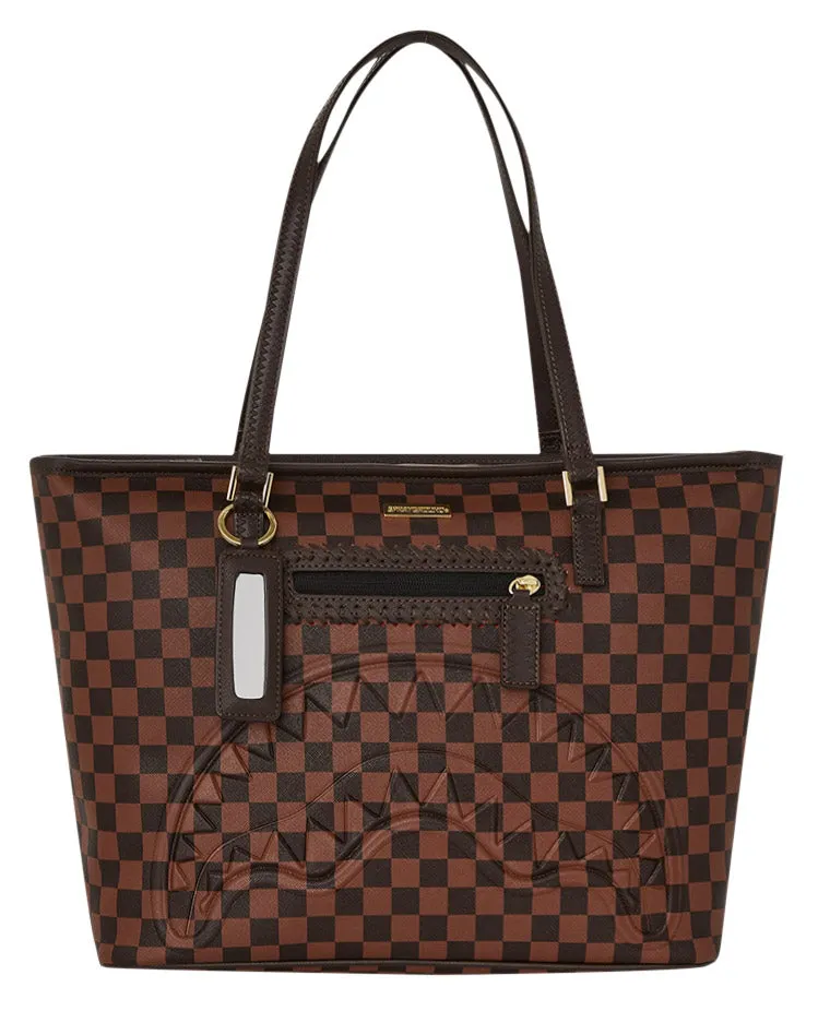 Sprayground Core Emboss Check Tote In Brown Black For Women