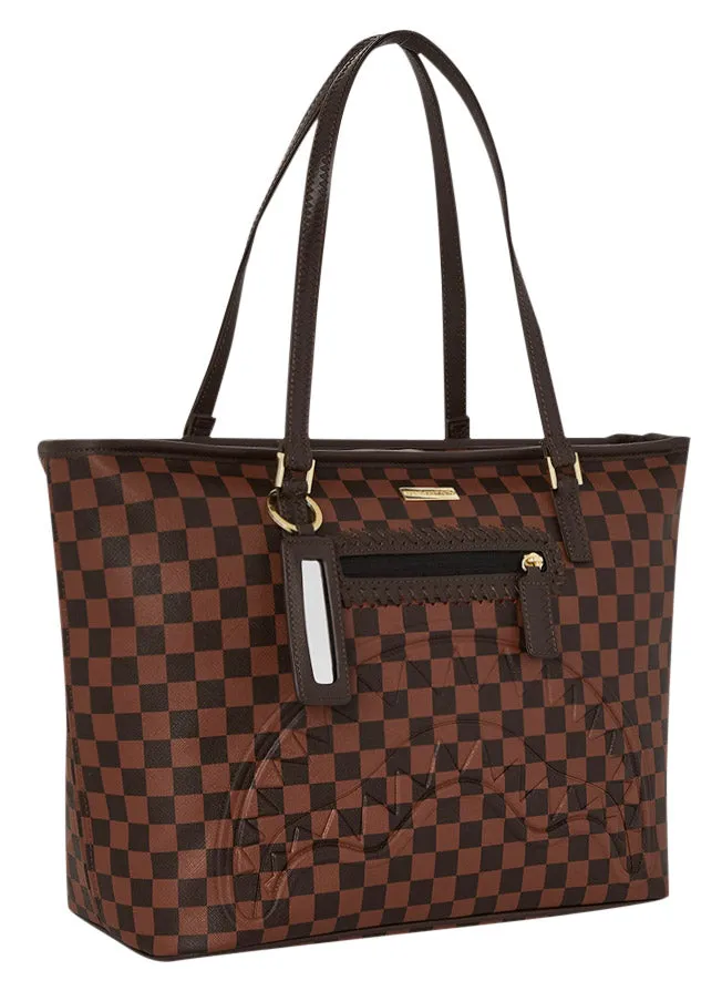 Sprayground Core Emboss Check Tote In Brown Black For Women