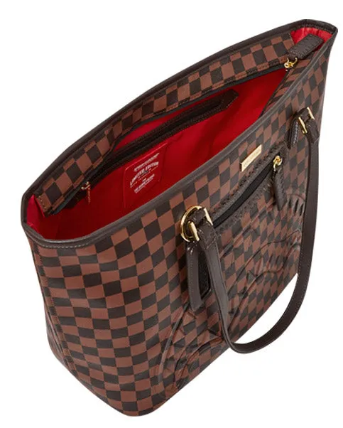 Sprayground Core Emboss Check Tote In Brown Black For Women