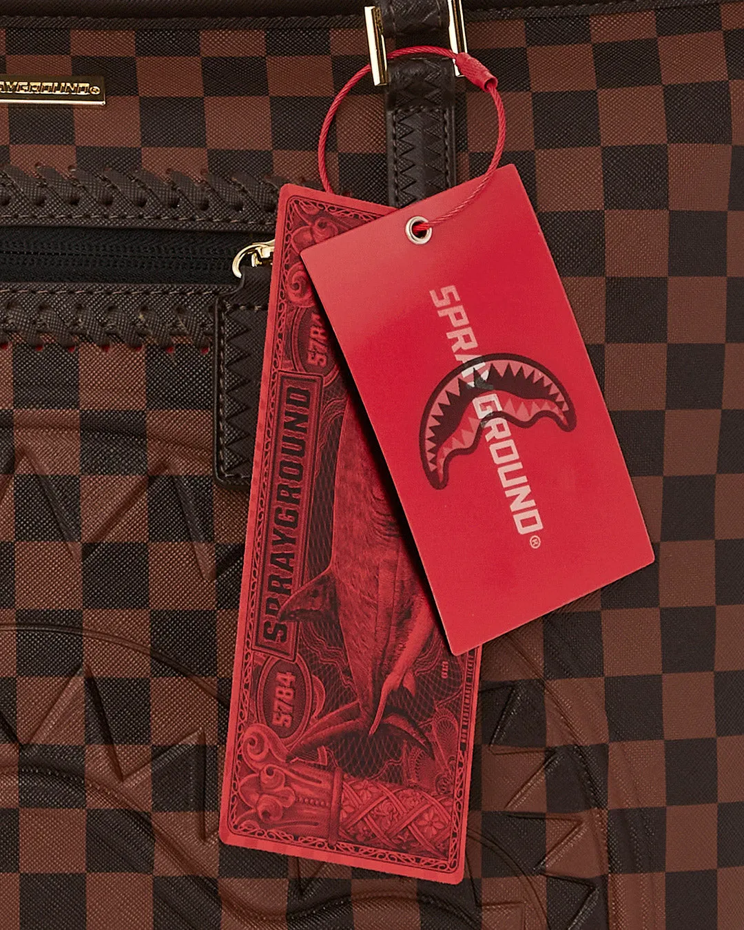 Sprayground Core Emboss Check Tote In Brown Black For Women