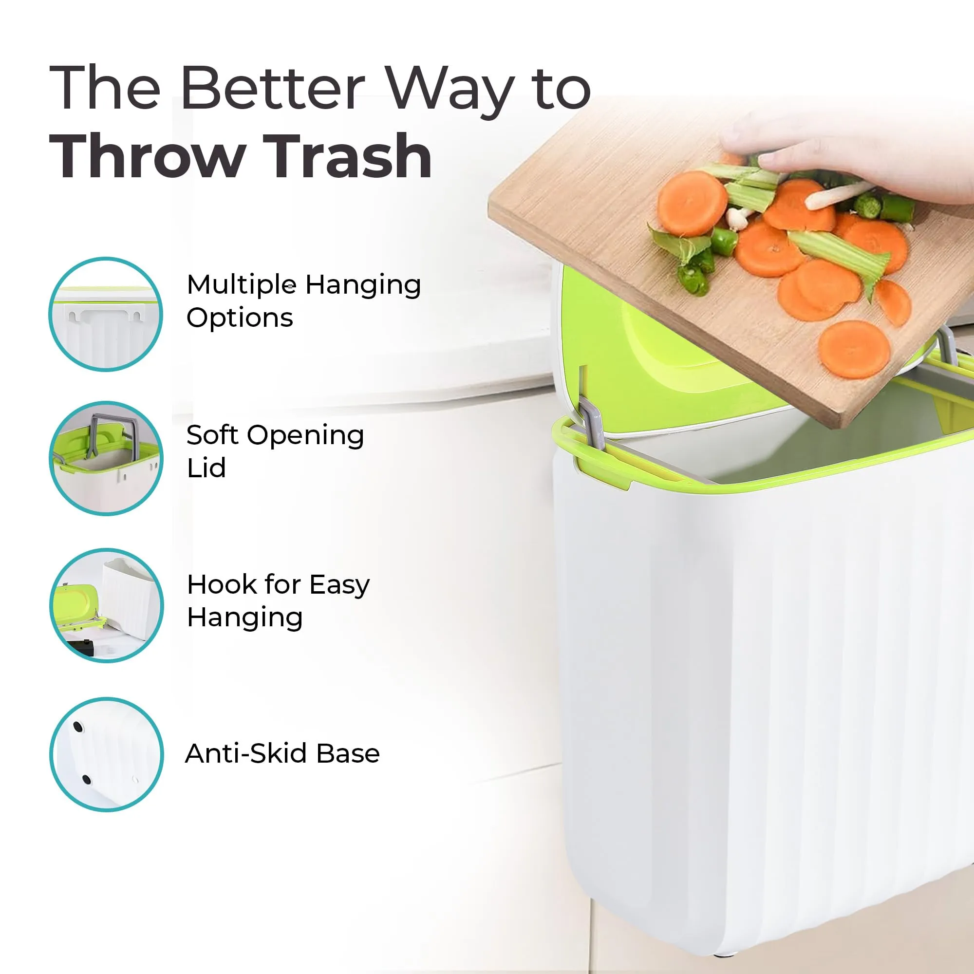 The Better Home 8L Dustbin For Kitchen | Dustbin For Bathroom | 25 cm Automatic Smart Sensor Dustbin For Bedroom | Steel Dustbin With Lid | Dustbin For Office | Garbage Bin - Green
