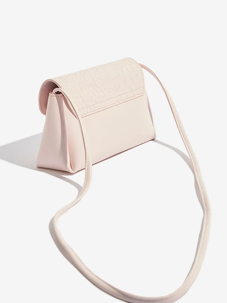 Westside Pink Faux Leather Textured Sling Bag