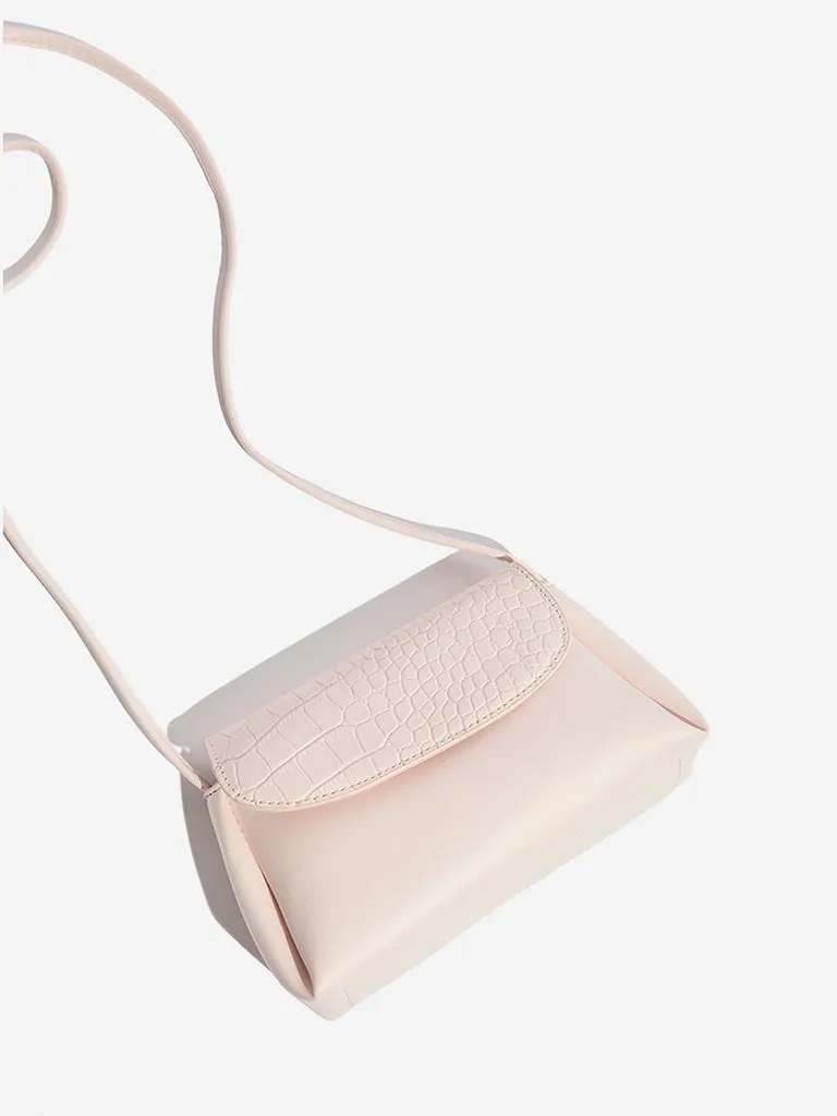 Westside Pink Faux Leather Textured Sling Bag