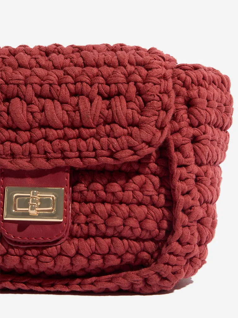 Westside Red Crochet-Detailed Sling Bag