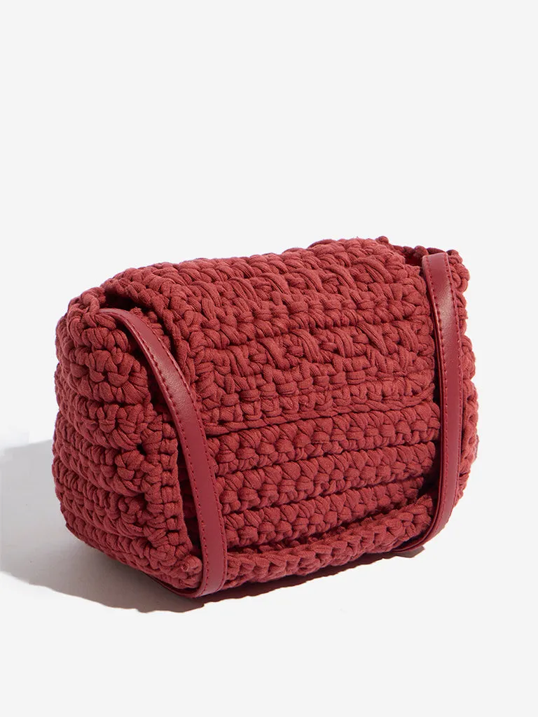 Westside Red Crochet-Detailed Sling Bag