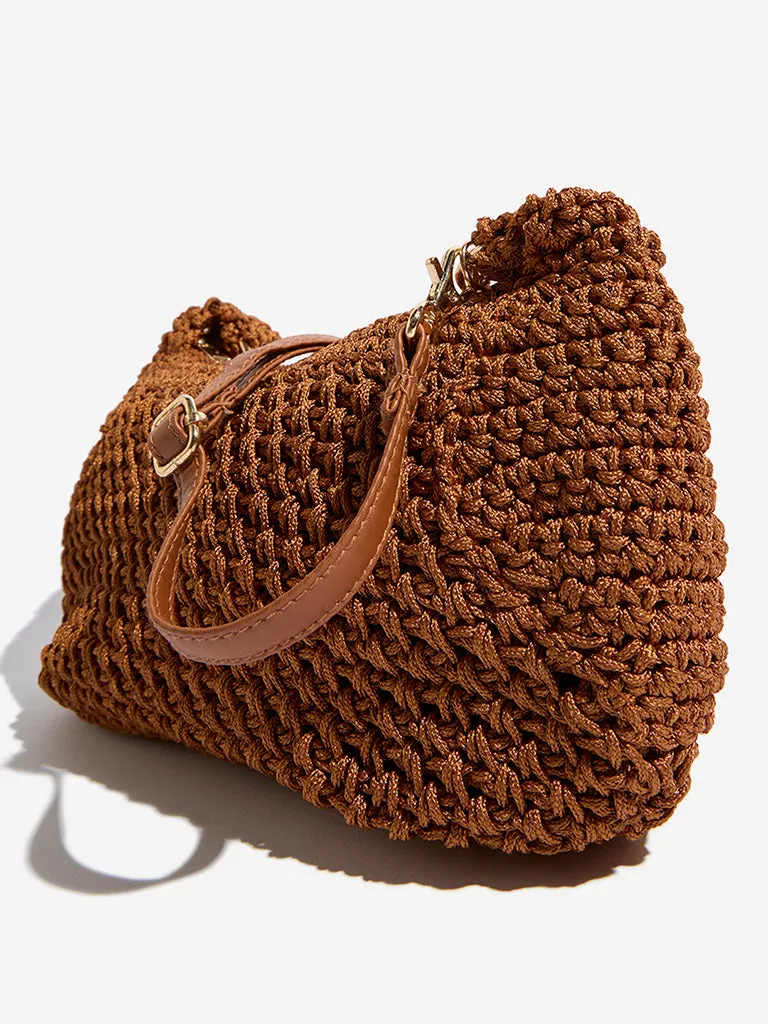Westside Tan Crochet-Detailed Sling Bag