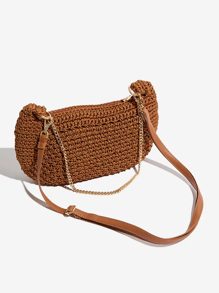 Westside Tan Crochet-Detailed Sling Bag