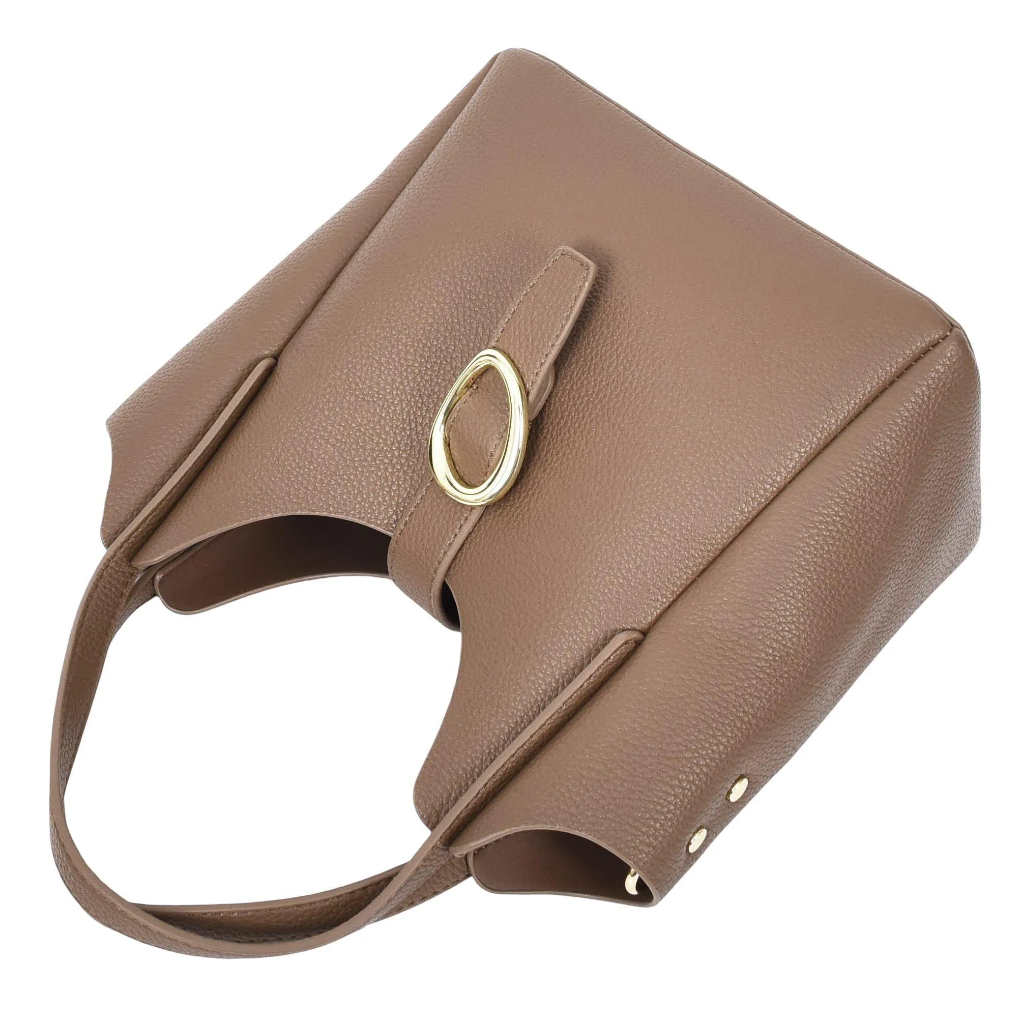 Womens Leather-Look Handbag Casual Basket Shape Small Fashion Tote Bag AH181 Brown