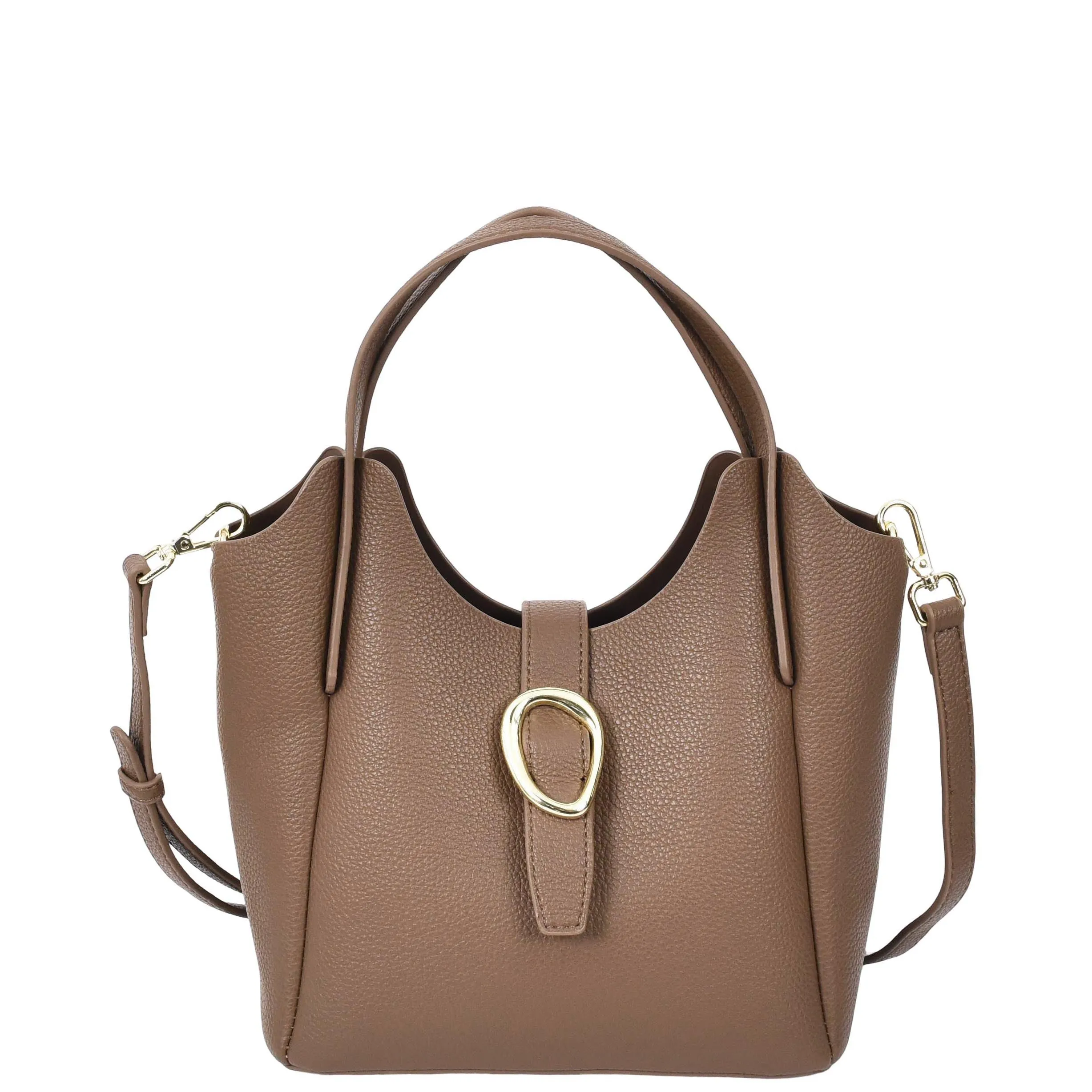 Womens Leather-Look Handbag Casual Basket Shape Small Fashion Tote Bag AH181 Brown