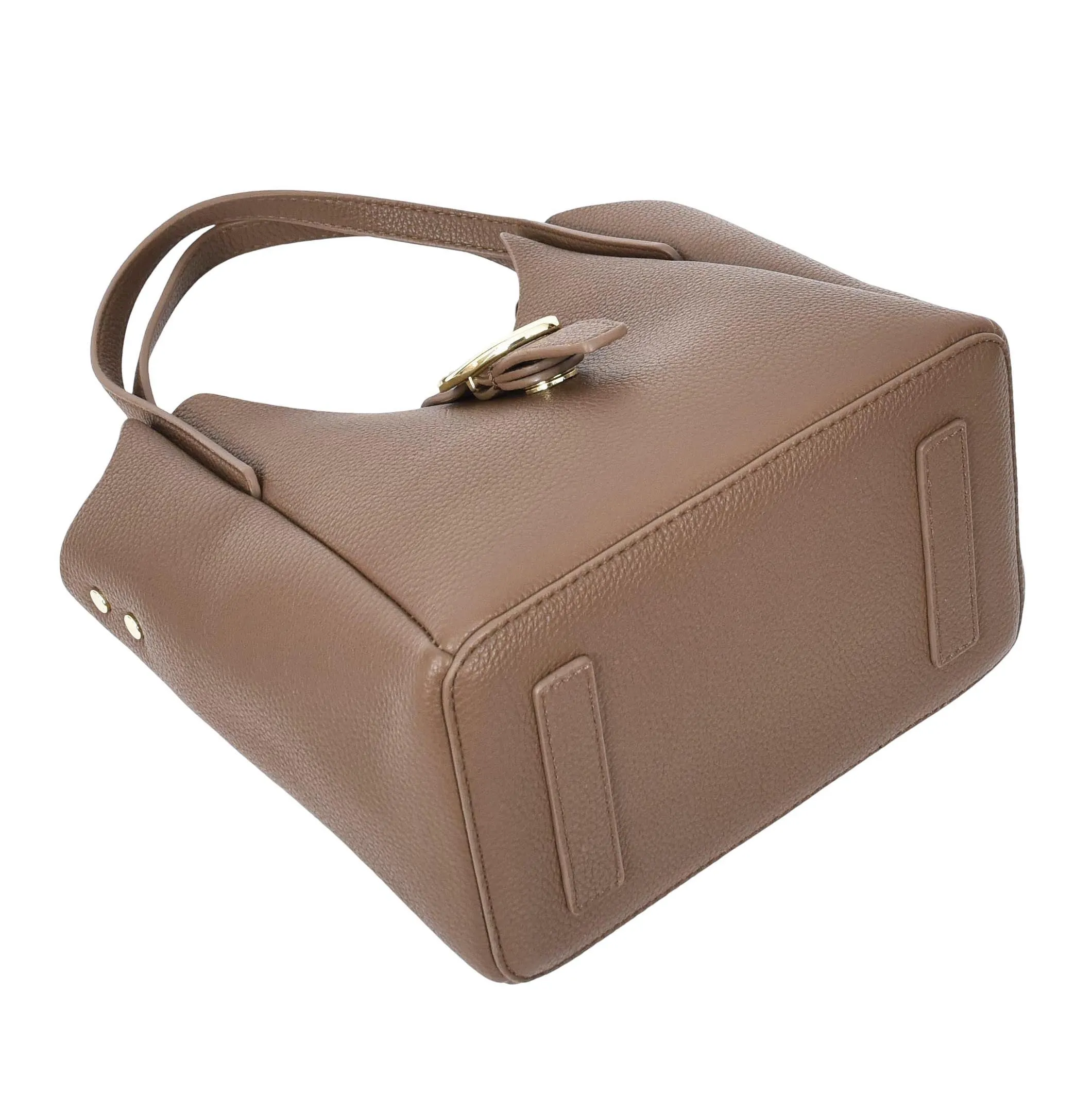 Womens Leather-Look Handbag Casual Basket Shape Small Fashion Tote Bag AH181 Brown