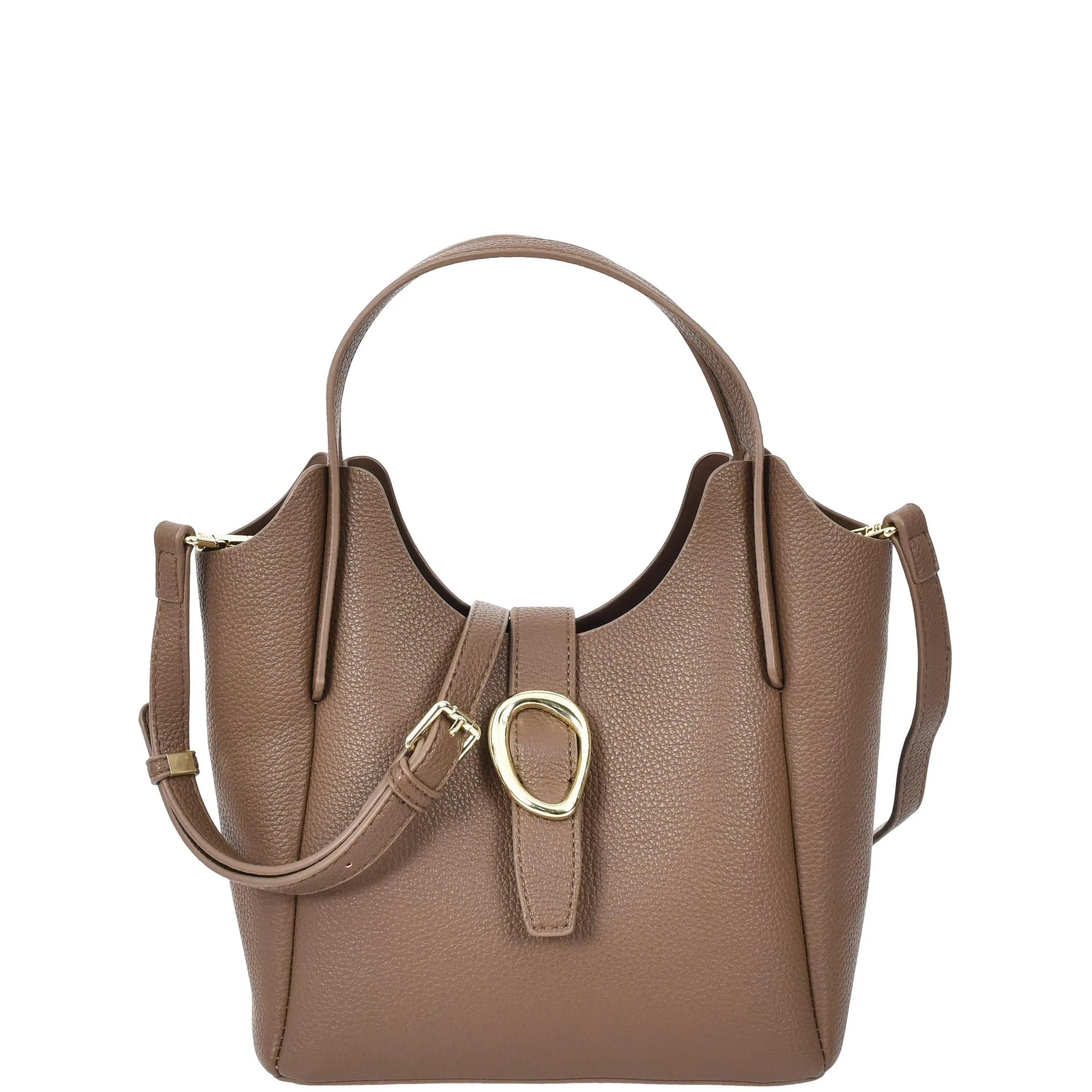 Womens Leather-Look Handbag Casual Basket Shape Small Fashion Tote Bag AH181 Brown