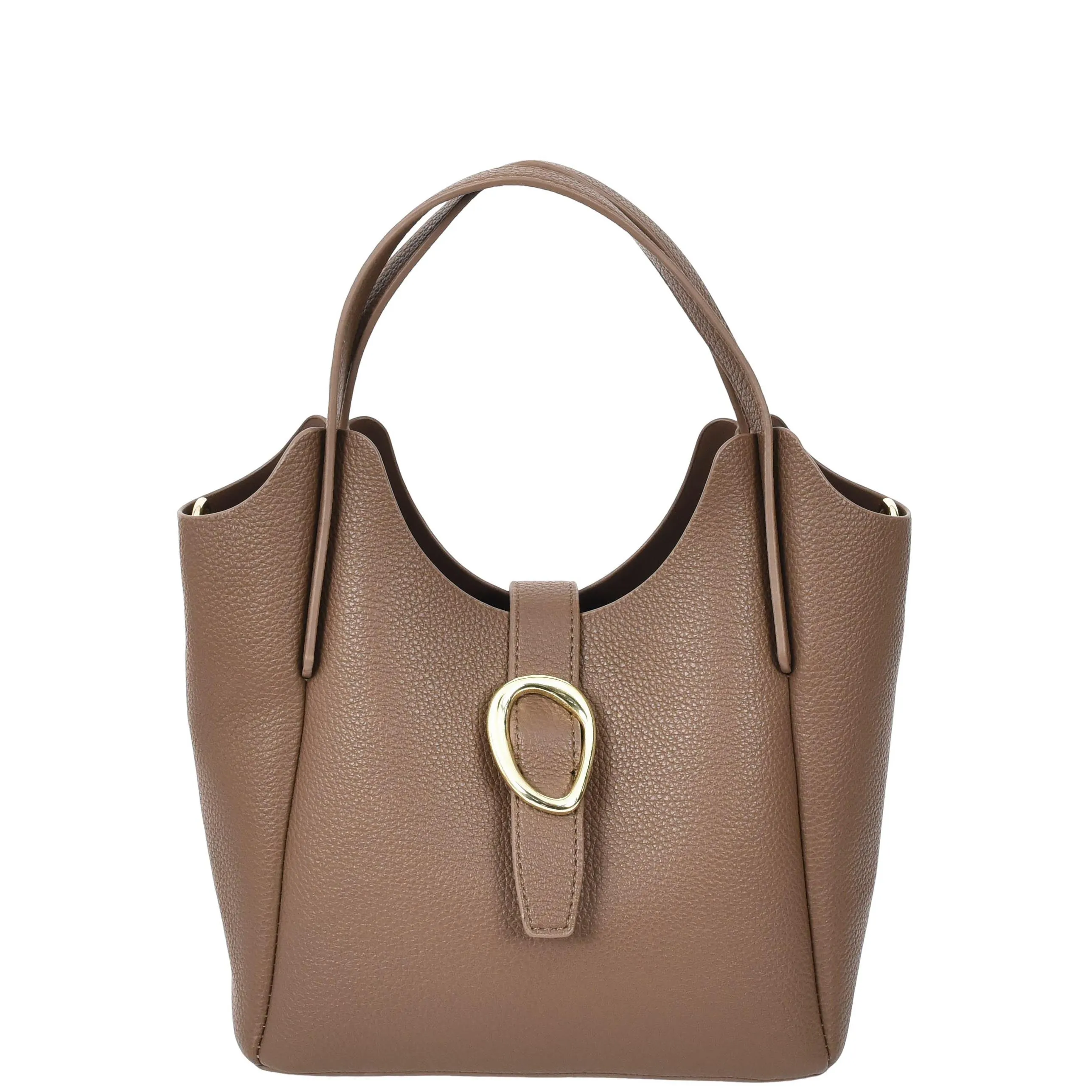 Womens Leather-Look Handbag Casual Basket Shape Small Fashion Tote Bag AH181 Brown