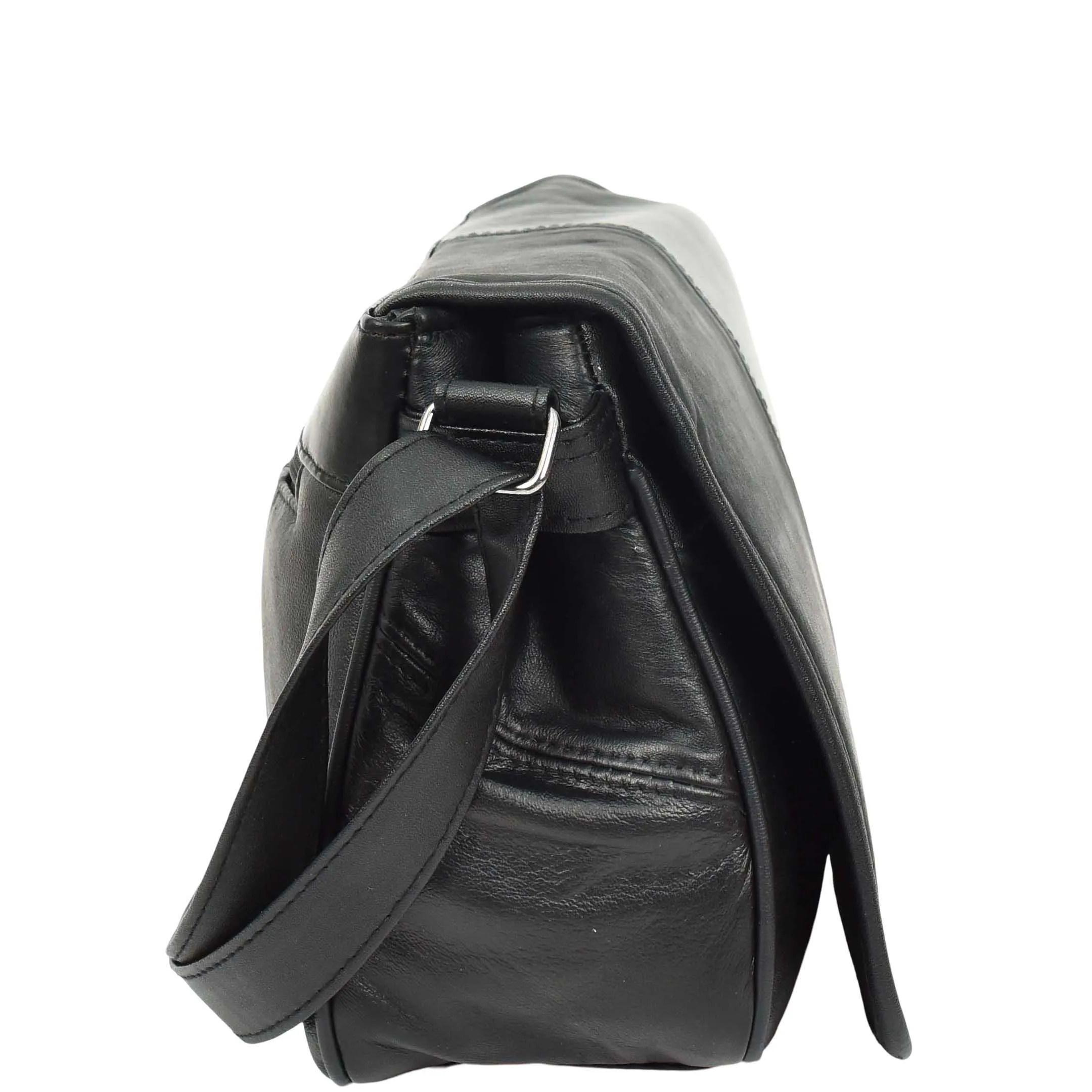 Womens Soft Leather Messenger Bag Crossbody Organiser A59 Black